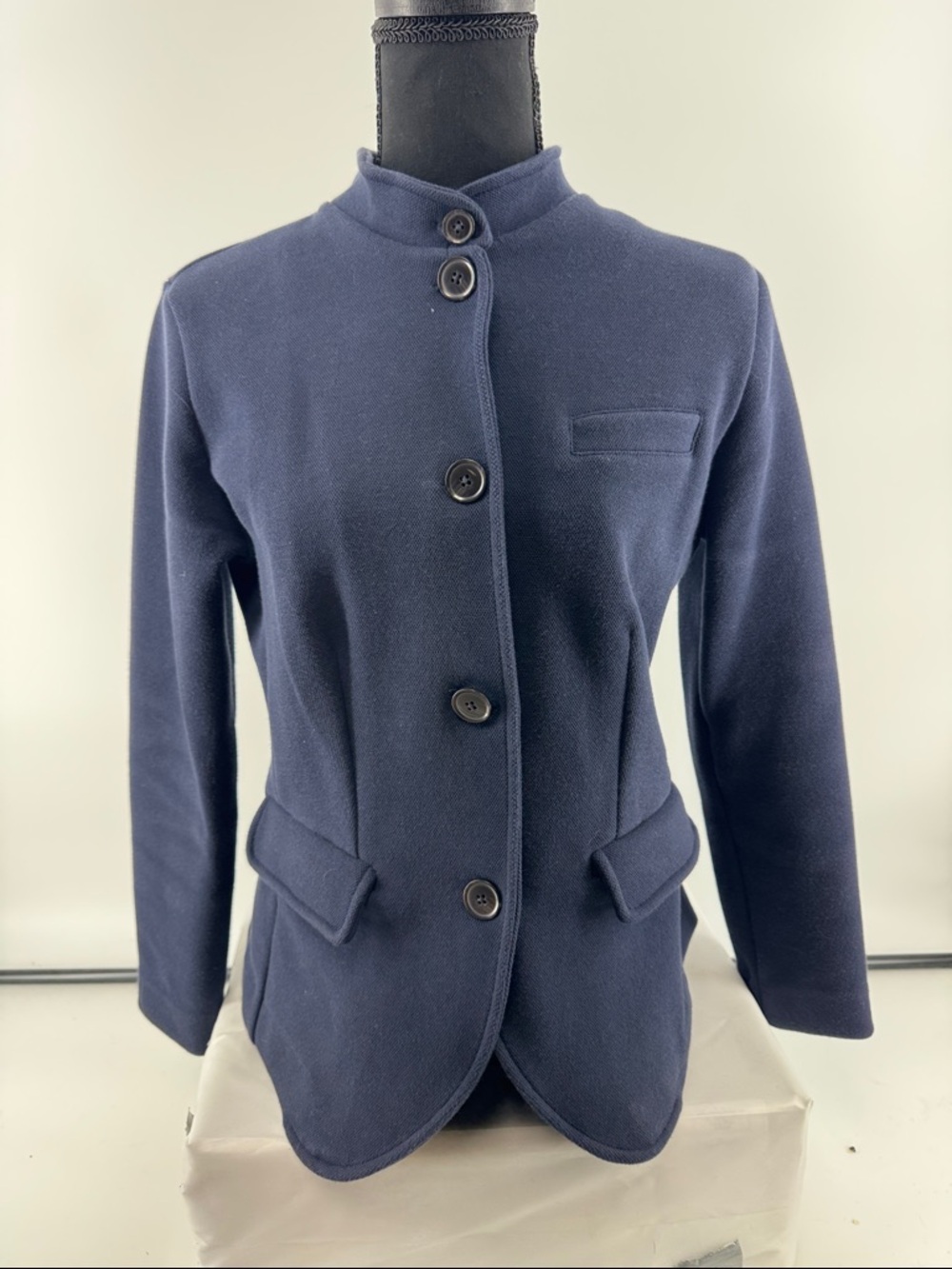 Banana Republic Navy Buttoned Stand-Collar Blazer, Sz  Petite Small